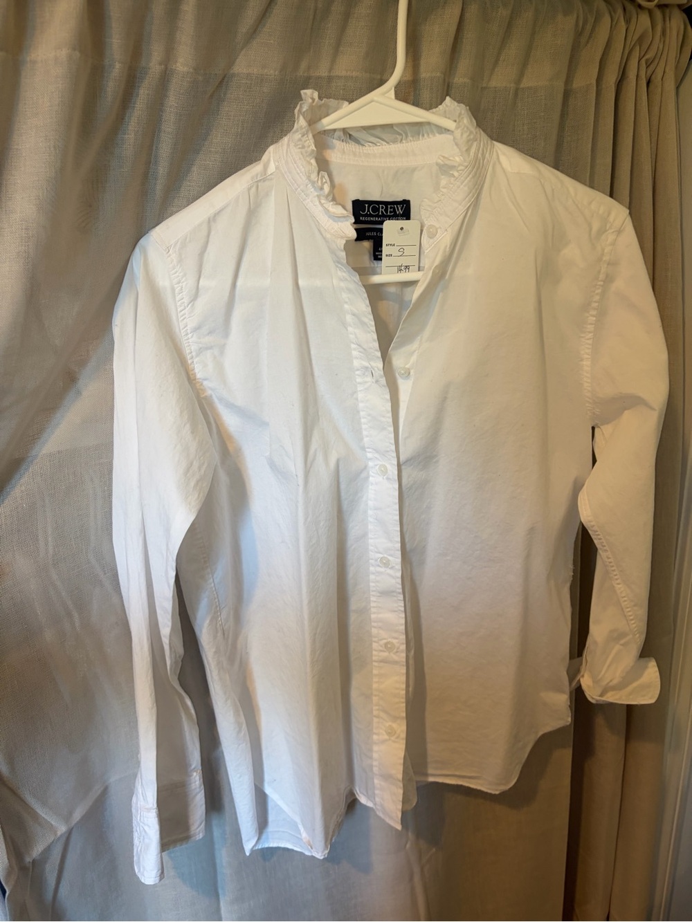 J.Crew White Ruffle-Neck Button-Up Shirt